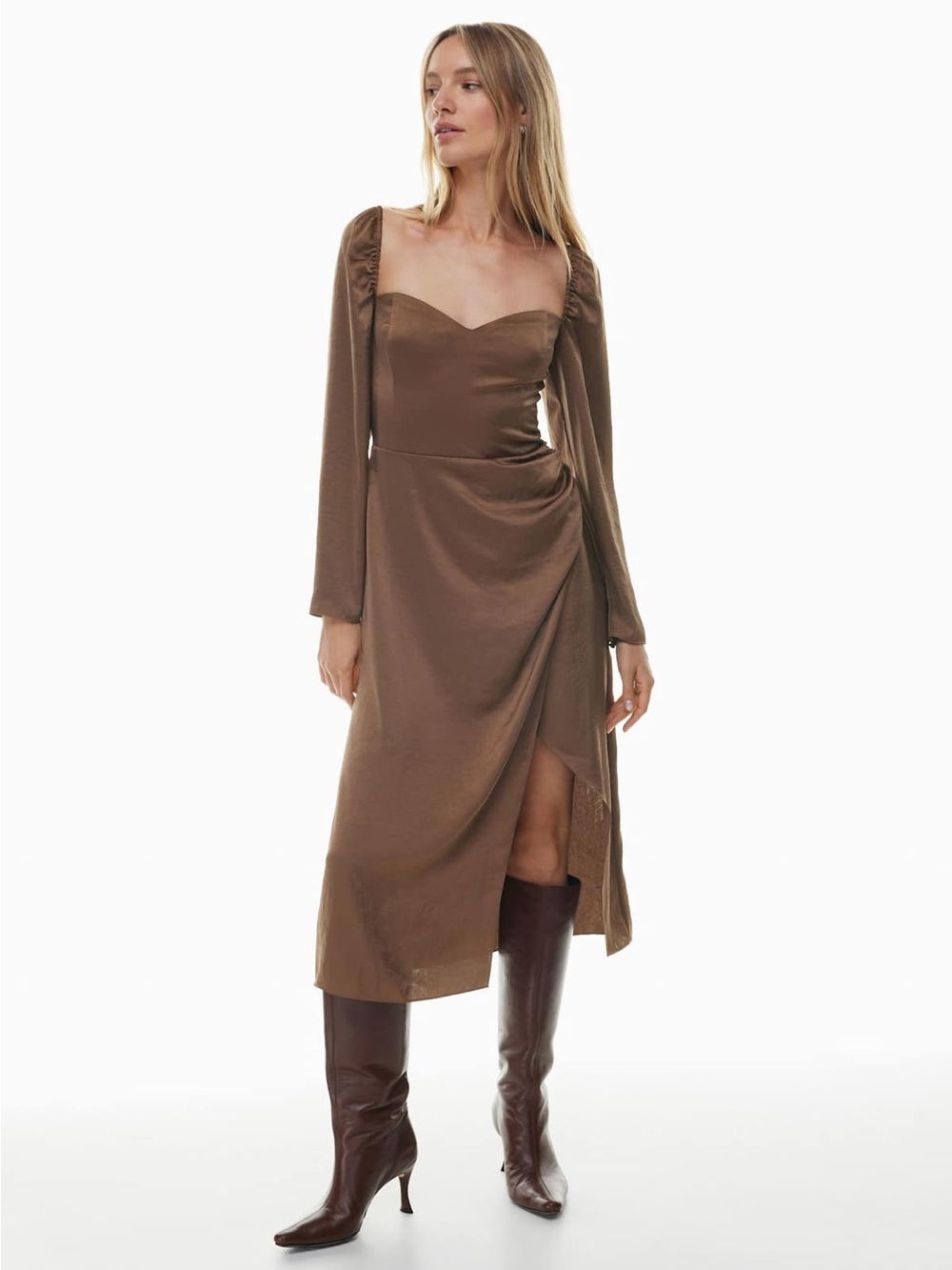 Wilfred Anfora Satin Dress in cocoa bean size 0